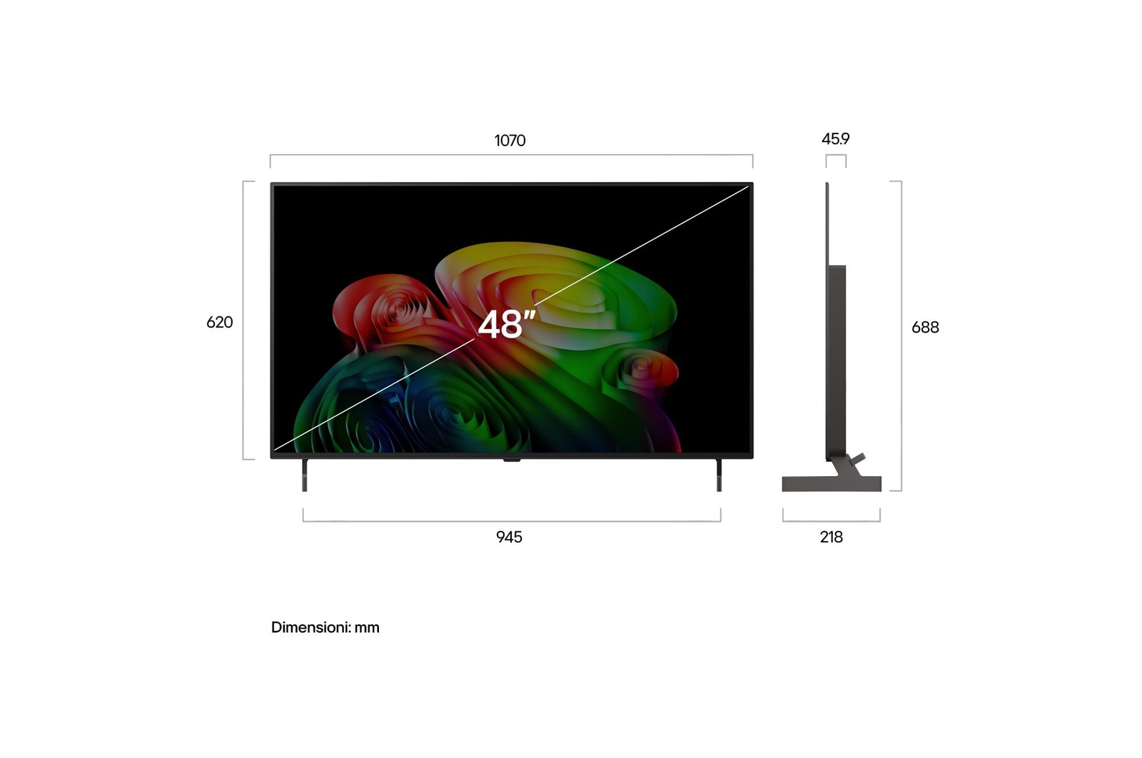 Immagine dimensioni TV OLED48B6ELC 2026